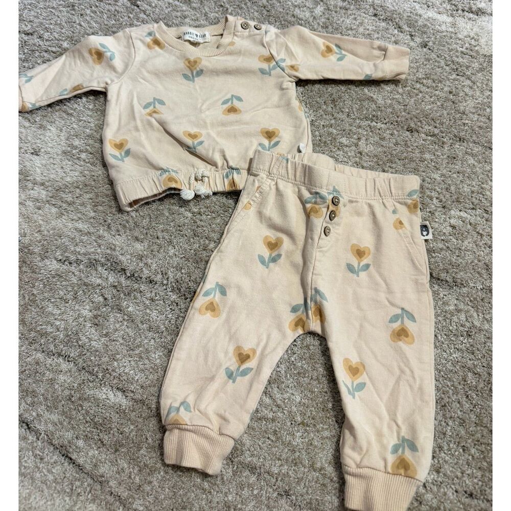 Rabbit and Bear 3-6 Month Girls Sweatshirt / Sweat Pants Set Yellow Flowers